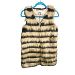 Love Point Fur Stripe Animal Print Vest Sz S Chic Cocktail Party Festive Boho